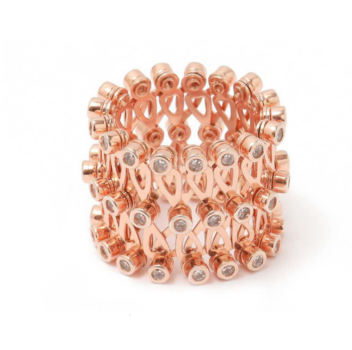 New Flexible Magic Sterling Silver Ring Rose 3 Diamonds