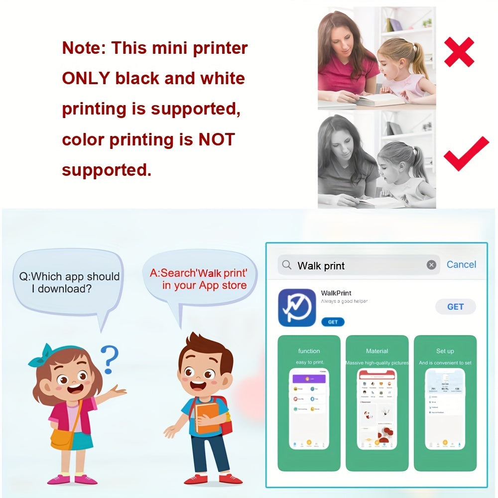 Mini Photo Printer For IPhone/Android,1000mAh Portable Thermal Photo Printer For Gift Study Notes Work Children Photo Picture Memo