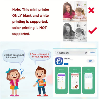 Mini Photo Printer For IPhone/Android,1000mAh Portable Thermal Photo Printer For Gift Study Notes Work Children Photo Picture Memo