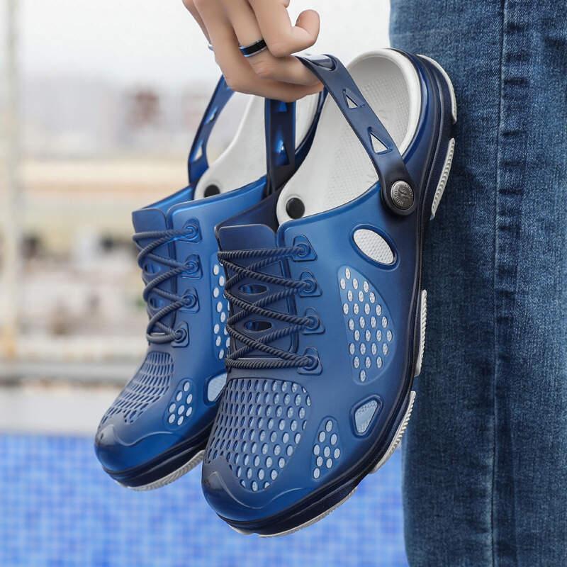Summer Shoes Jelly Shoes Beach Men Sandals Hollow Slippers Breathable Men Flip Flops Outdoor Shoes blue