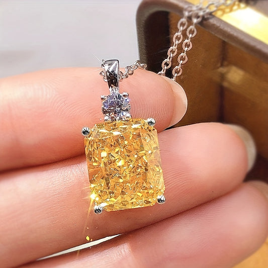 Citrine Gemstone Pendant Necklace Silver Plated Birthstone Delicate Jewelry Engagement Wedding Party Gift For Women Girls