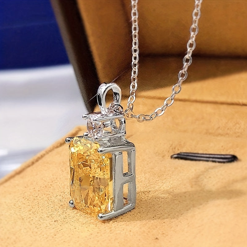Citrine Gemstone Pendant Necklace Silver Plated Birthstone Delicate Jewelry Engagement Wedding Party Gift For Women Girls