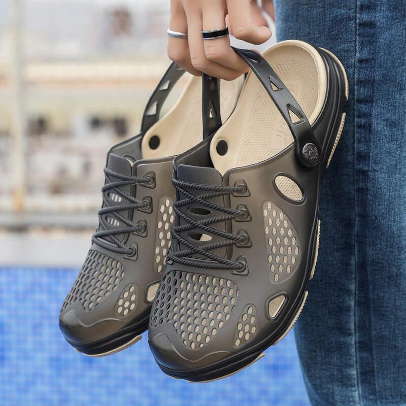 Summer Shoes Jelly Shoes Beach Men Sandals Hollow Slippers Breathable Men Flip Flops Outdoor Shoes gray