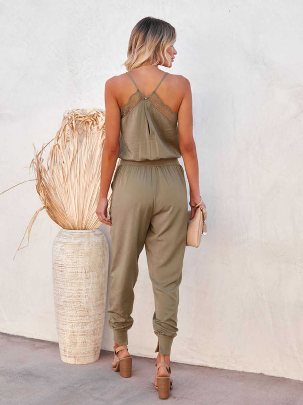 Spring and summer new sexy suspenders loose casual stitching jumpsuit