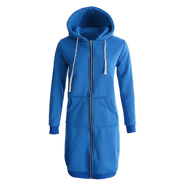 Winter Women Long Hoodies Coat blue