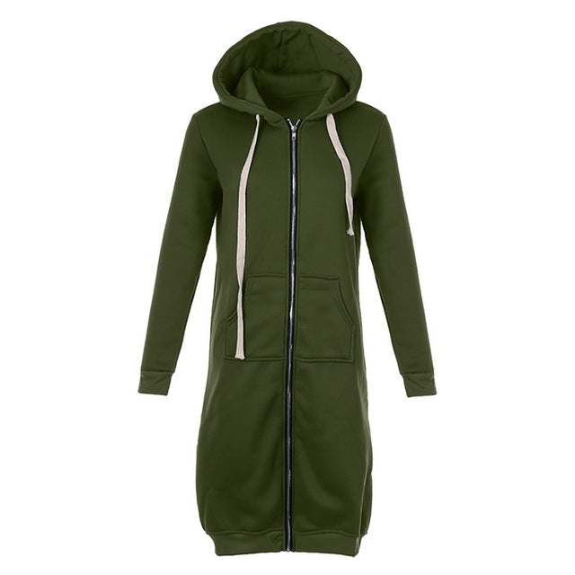 Winter Women Long Hoodies Coat army green
