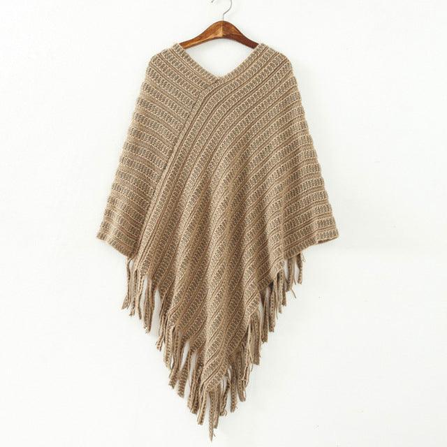 Women Sweater Poncho Coffee One Size