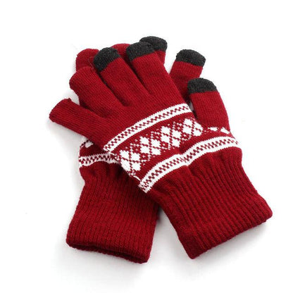 New Jacquard Unisex Touch Screen Soft Gloves Mitten Warm Winter Knit 2017 winter girl boy fashion Chrismas Gloves ship from USA Red