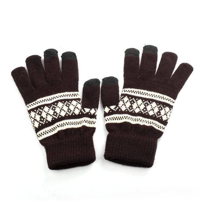 New Jacquard Unisex Touch Screen Soft Gloves Mitten Warm Winter Knit 2017 winter girl boy fashion Chrismas Gloves ship from USA Coffee