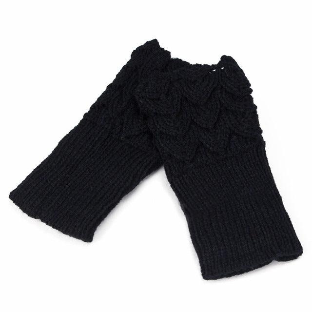 Women's Warm Winter Brief Paragraph Knitting Half Fingerless Gloves Black
