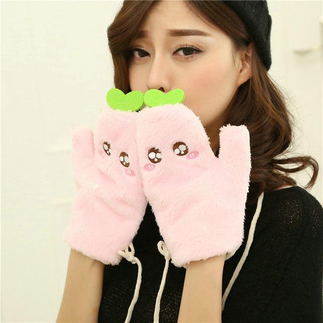Women Winter Warmer Gloves Plush Mittens Pink