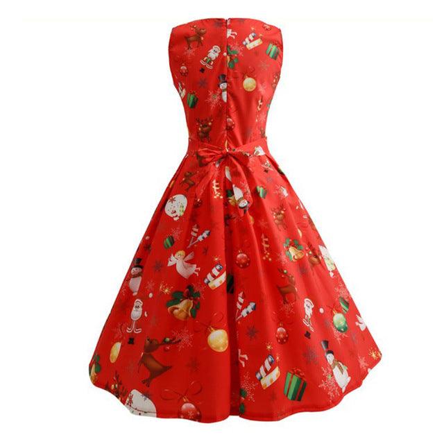 Women Christmas Print Pin Up Swing Party Panel Dress 2017 girl lady Merry Christmas Vintage Xmas Swing Lace Dress ship from USA Red
