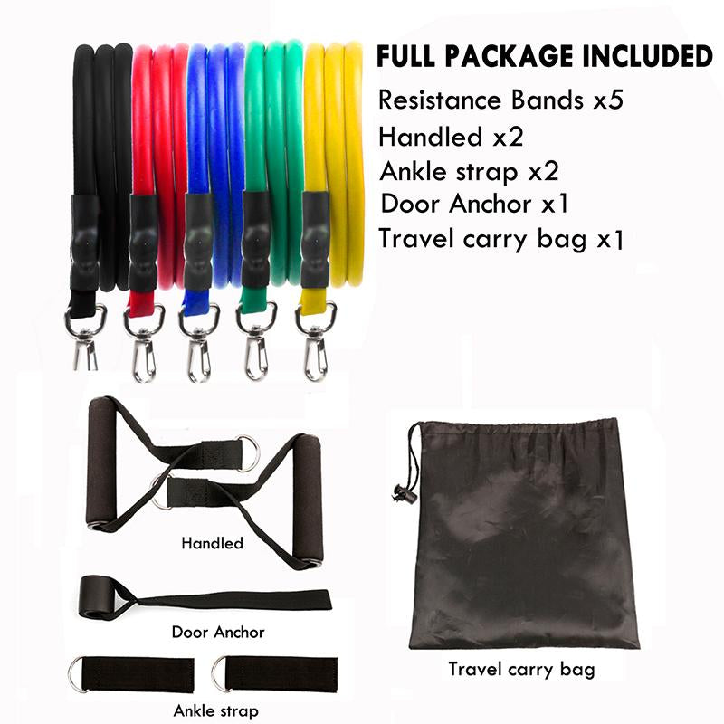US STOCK, 11 pcs/Set Pull Rope Latex Fitness Exercises Resistance Bands Elastic Exercises Body Fitness Strength Resistance Bands FY7007