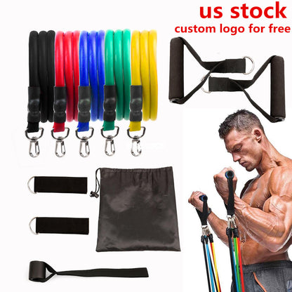 US STOCK, 11 pcs/Set Pull Rope Latex Fitness Exercises Resistance Bands Elastic Exercises Body Fitness Strength Resistance Bands FY7007