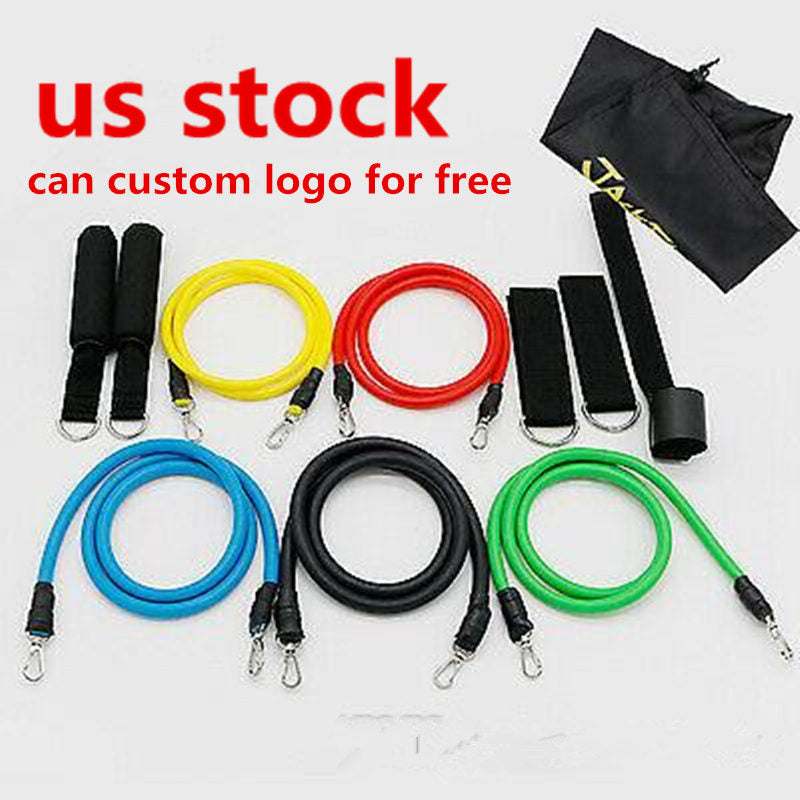 US STOCK, 11 pcs/Set Pull Rope Latex Fitness Exercises Resistance Bands Elastic Exercises Body Fitness Strength Resistance Bands FY7007